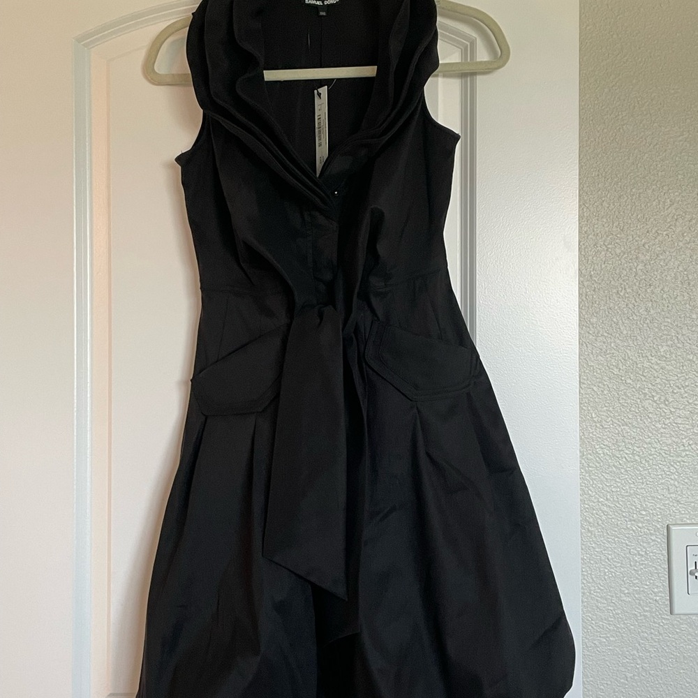 Samuel Dong Black Mini Dress with Bow Detail